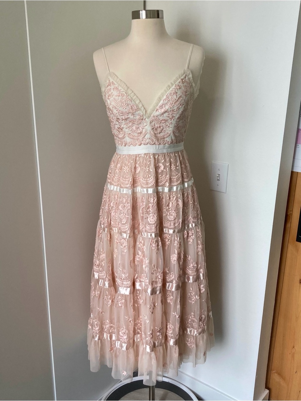 Needle & Thread Blush Pink Lace Midi Dress